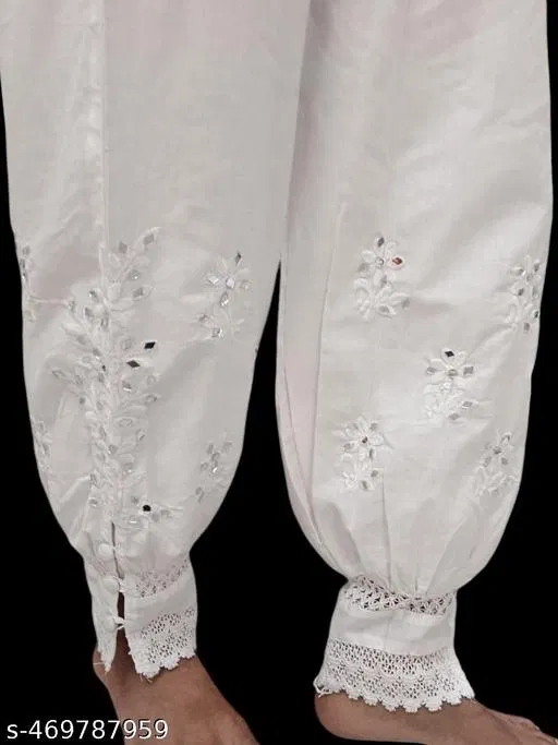 Cotton Solid Salwar for Women, White (XL)