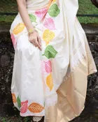 Litchi Silk Botanical Saree for Women, White 