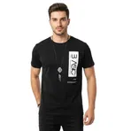 Polyester Printed T-Shirt for Men, Black 