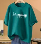 Cotton Blend Printed T-shirt for Women, Green 