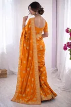 Bollywood Organza Satin Embroidered Saree for Women 