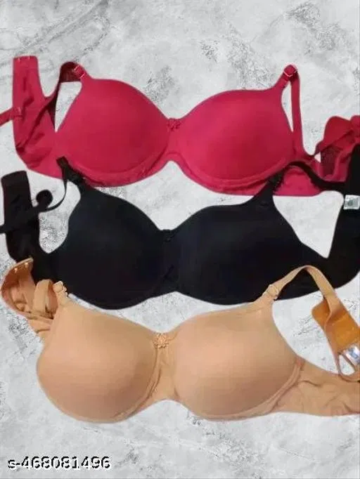 Cotton Solid Bra for Women & Girls, Multicolour, Pack of 3 (40B)