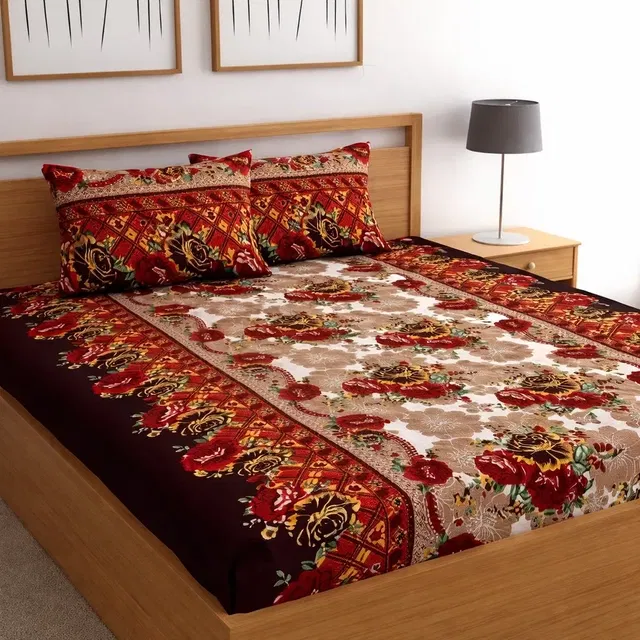 Microfibre Double Abstract Floral Printed Bedsheet 88x90in Maroon