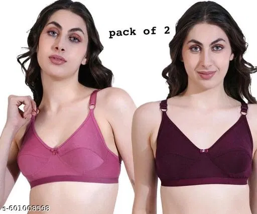 Non Padded Bra for Women, Pack of 2 (Pink, 38A)