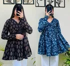 Floral Printed Cotton Short Kurti with Show Button for Women, Pack of 2 
