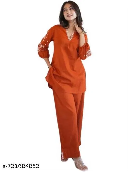 Top & Bottom Sets for Women (Orange, Free Size)