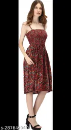 Poly Crepe Dress for Women (Red, M)