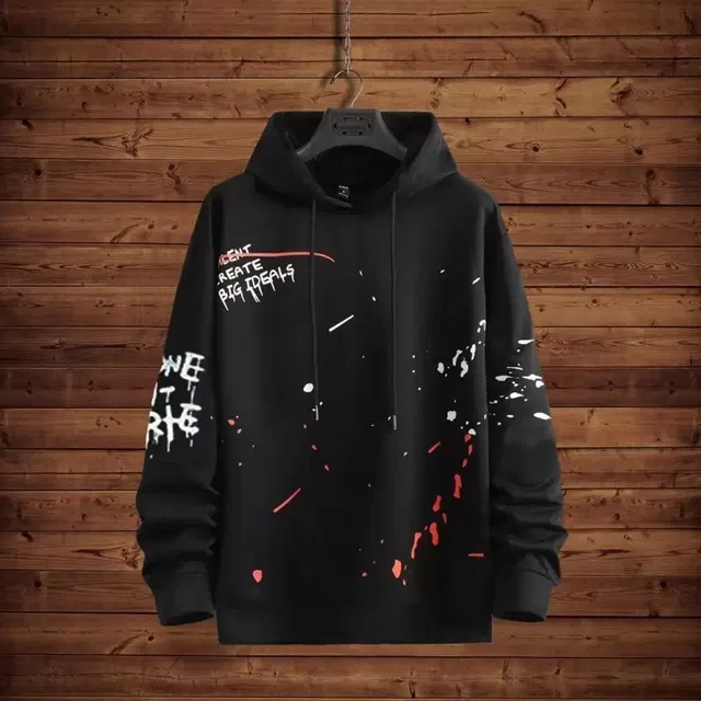 Full Sleeves Printed Hoodie for Men (Black, XL)
