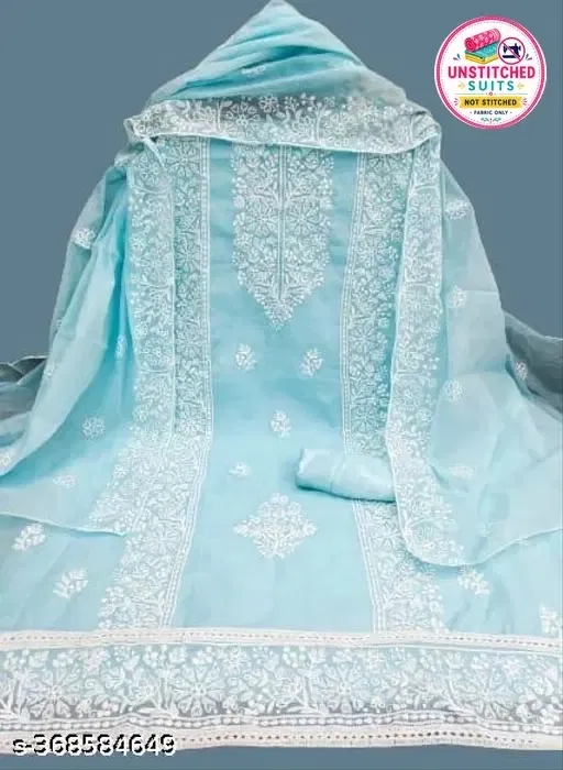 Embroidered Floral Patiala Suits for Women (Blue, Un Stitched)