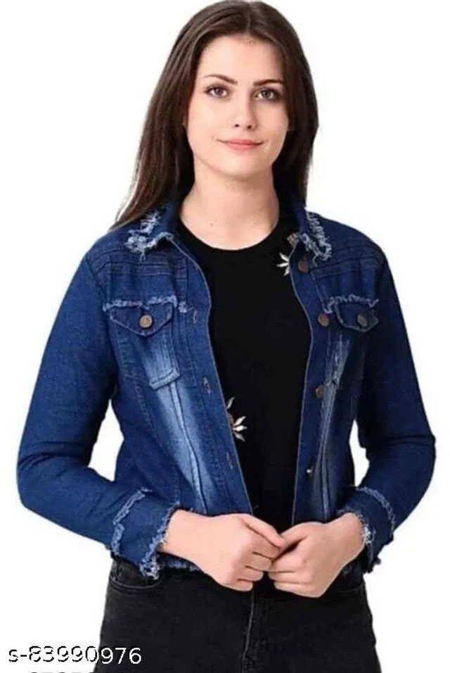 Full Sleeves Solid Jacket for Women & Girls (Blue, XL)