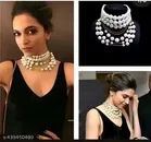 Glass Pearl with golden chain necklace & pearl choker/deepika padukone pearl necklace set/trend pearl set