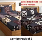 Polycotton (Single 58x88 In) & (Double Bedsheet 88x88 In)with Pillow Cover Multicolor Pack of 2