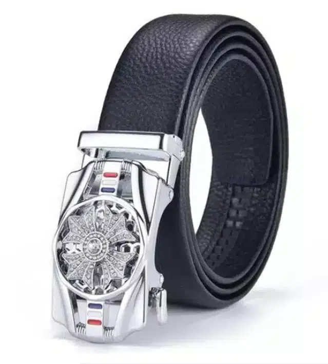 Leather Belt for Men (Black & Silver)