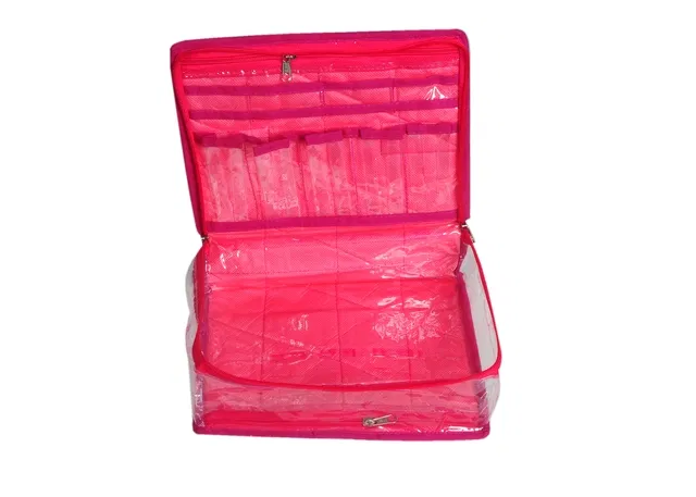 Canvas Portable Accessories & Cosmetics Storage Pouch (Pink)