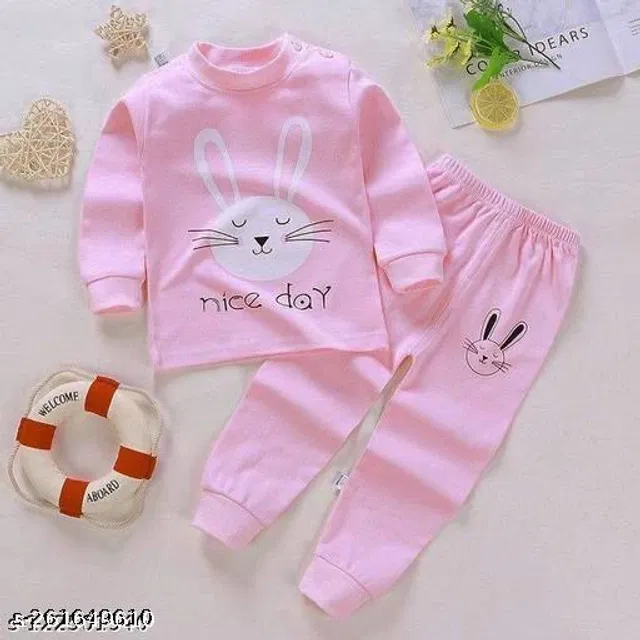Hosiery Cotton Clothing Set for Girls (Pink, 6-9 Months)