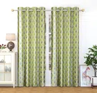 Polyester Printed Window & Door Curtains (Pack of 2) (Green, 5 feet)