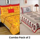 Jaipuri Cotton (Double Bedsheet 88x88 In Yellow) & ( Single Bedsheet 58x88 In Red) with Pillow Cover Pack of 2