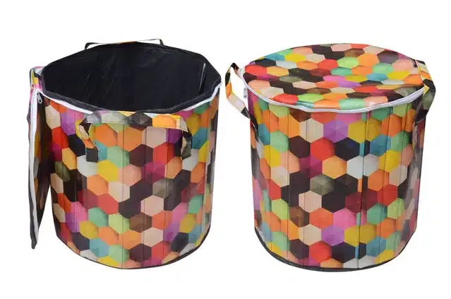 PVC Printed Round Laundry Bag (Multicolor, 30 L)