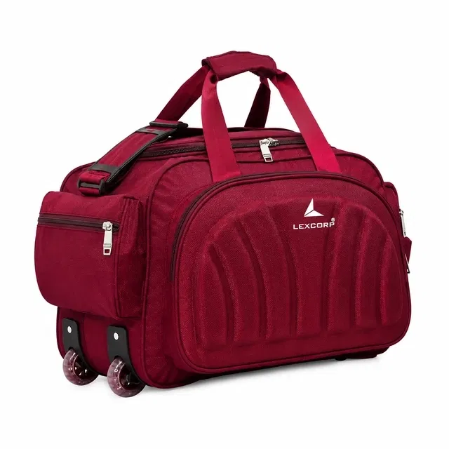 Polyester Trolley Duffel Bag with Wheels, Vertical Lines Design, Red [60 L]