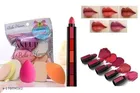 Makeup Blender Puffs Set with 5 in 1 Mini Lipsticks (Multicolor, Set of 2)