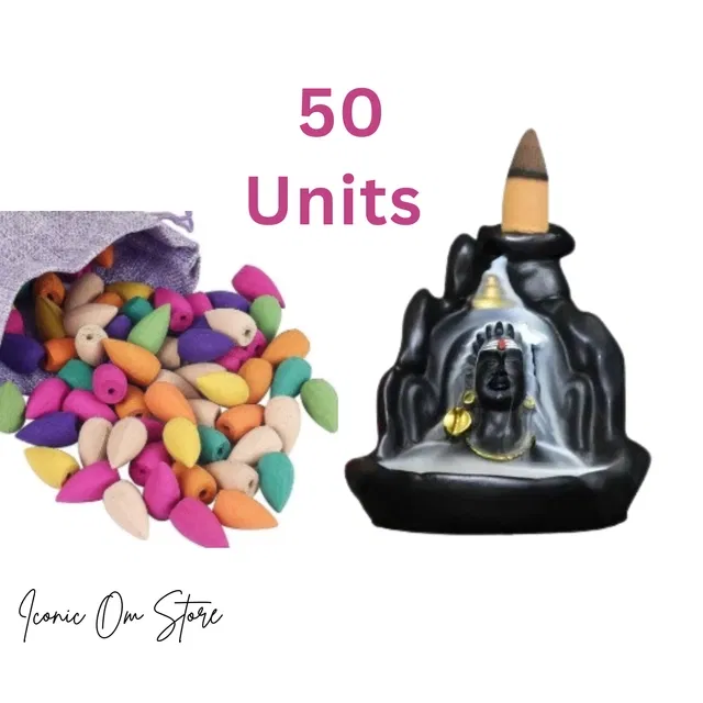 Resin Shiva Murti Showpiece with 50 Pcs Backflow Smoke Cones (Black, Set of 1)