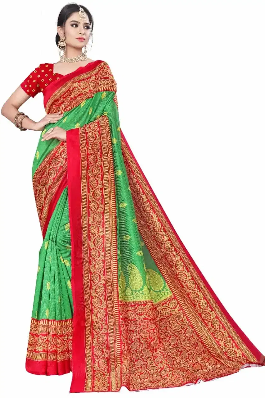 कानूड़ा प्रिंट्स फैंसी विमेंस मैसूर आर्ट सिल्क प्रिंटेड साड़ी (ग्रीन) (K-19)