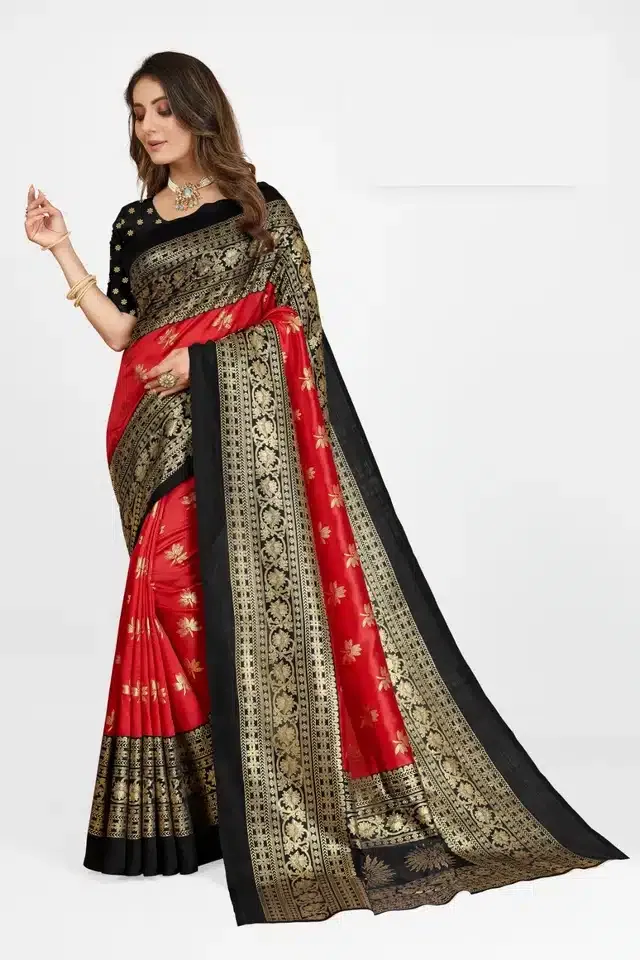 Art Silk Printed Saree for Women (Red, 6 m)