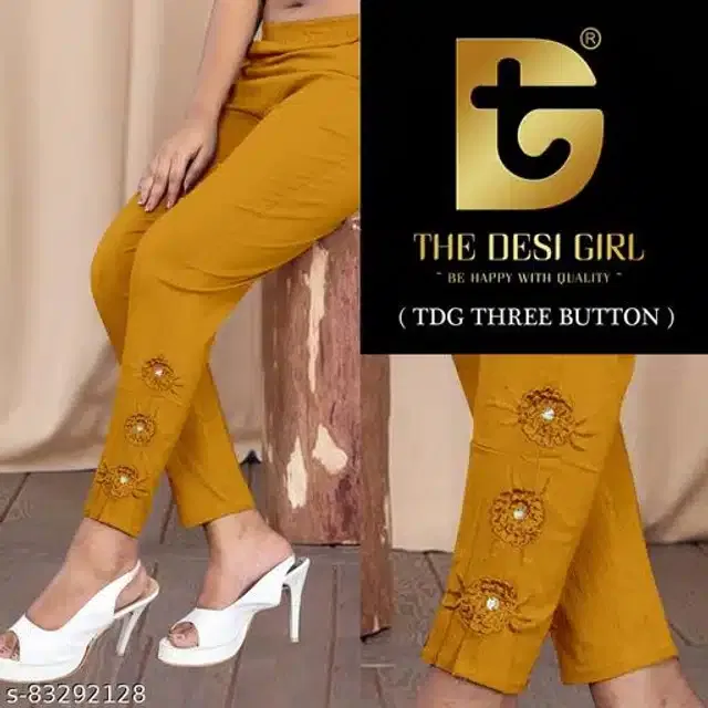 Cotton Lycra Trouser for Women (Mustard, 28)