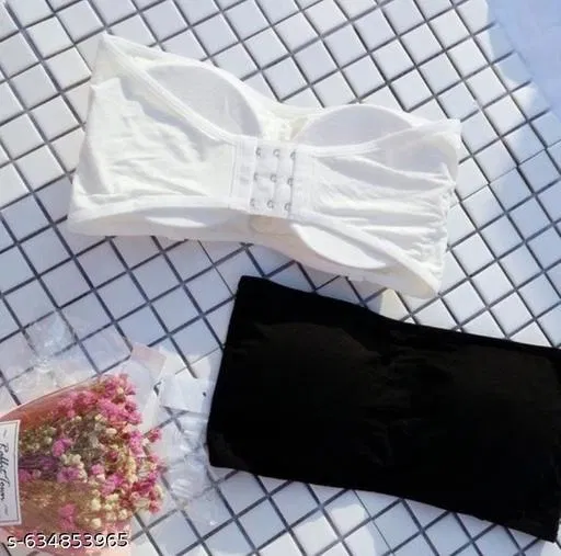 Cotton Blend Bra for Women & Girls, Black & White, Pack of 2 (Free Size)
