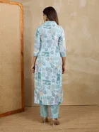 Cotton Blend Floral Print Kurta with Pant for Women 