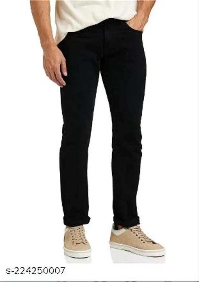 Denim Slim Fit Jeans for Men (Black, 32)
