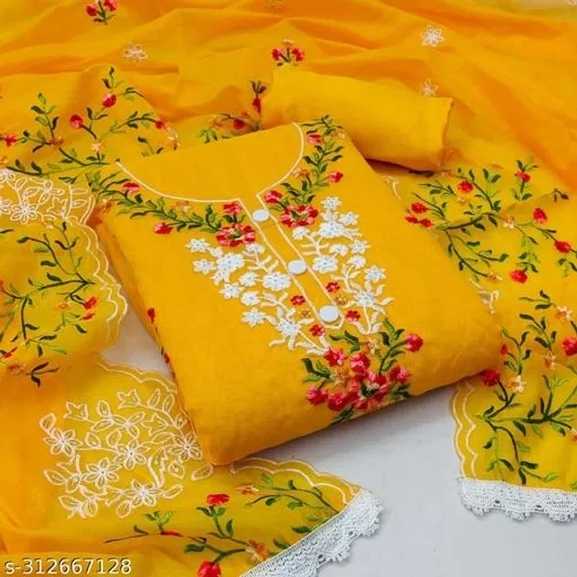 Embroidered Unstitched Suit for Women (Mustard, 2.25 m)