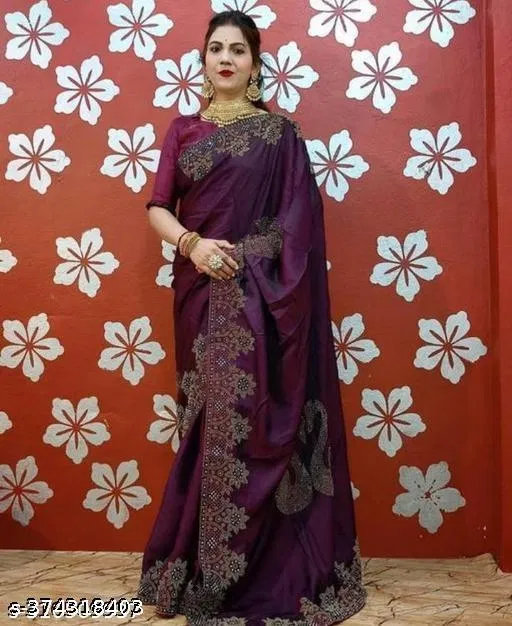 Georgette Embroidered Saree For Women, Purple