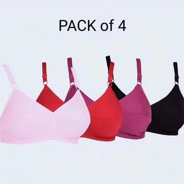 Cotton Solid Non-Padded Bras for Women, Pack of 4 (Multicolor, 34 B)