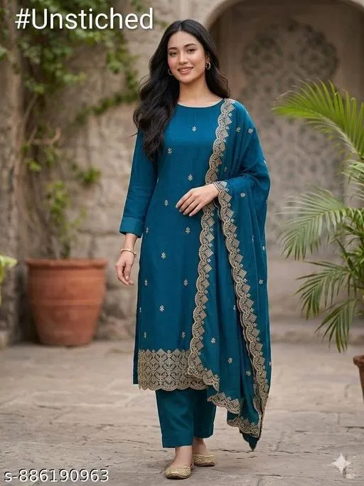 Vichitra Silk Punjabi/All Over Suits for Women (6.65 meter (XXL)