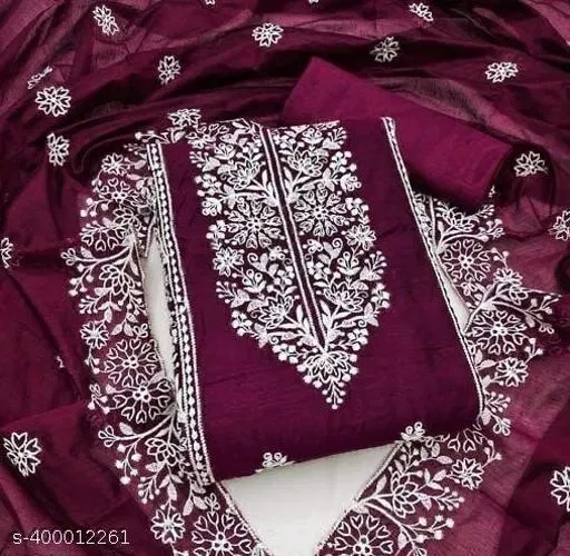 Chanderi Cotton Embroidered Punjabi/All Over Suits for Women (Purple, Un Stitched)