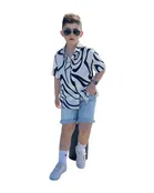 Cotton Blend Printed Shirt For Boys, Black And Wight 