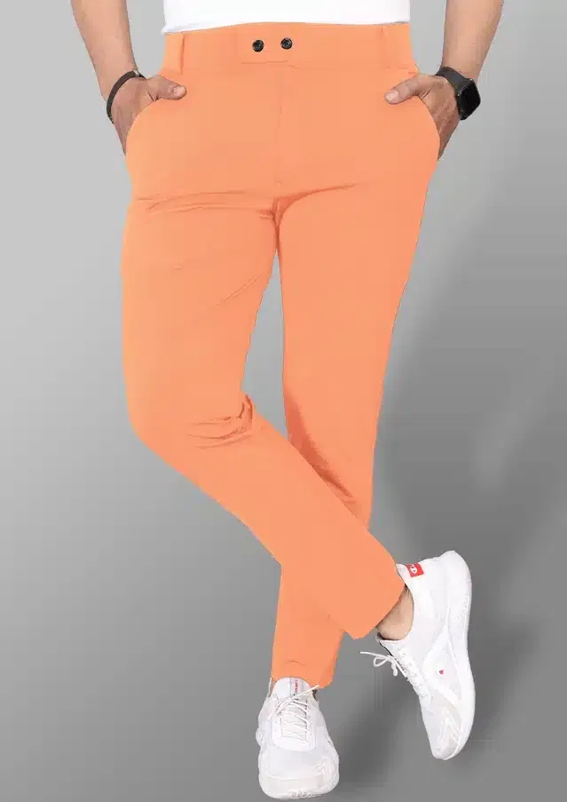 Lycra Blend Trouser for Men (Orange, 34)