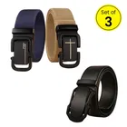 Faux Leather Belt for Men, Set of 3 (Blue, Beige & Black, 34)