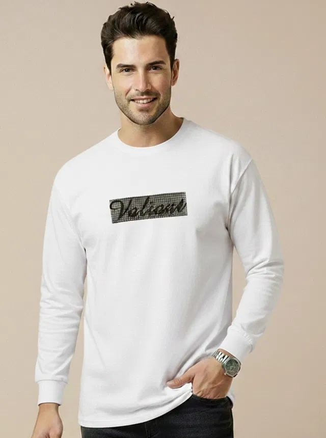 Polyester Printed T-shirt for Men, White (M)