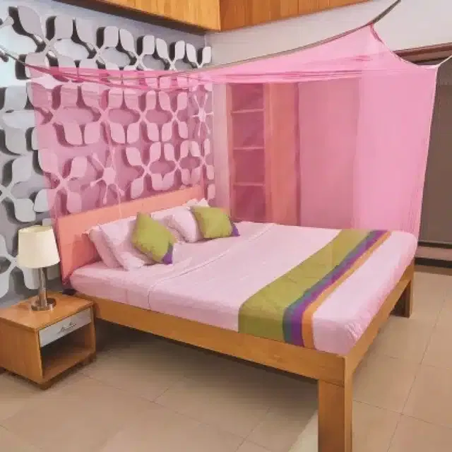 Polyester Double Bed Mosquito Net (Pink, 6x6 feet)