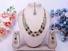 Elegant 2 Layer Mehandi Finish Golden Rainbow Diamond Partywear Necklace Set for Women 