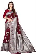 Litchi Silk Zari Woven Saree for Women, Maroon 