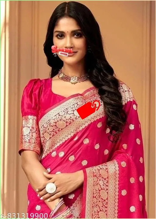 Kanjeevaram Zari Woven Saree for Women (Pink, Free Size)