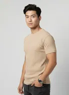 Polyester Round Neck T-shirt for Men, Beige 
