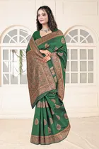 Jacquard Woven Design Saree for Women, Bottle Green 