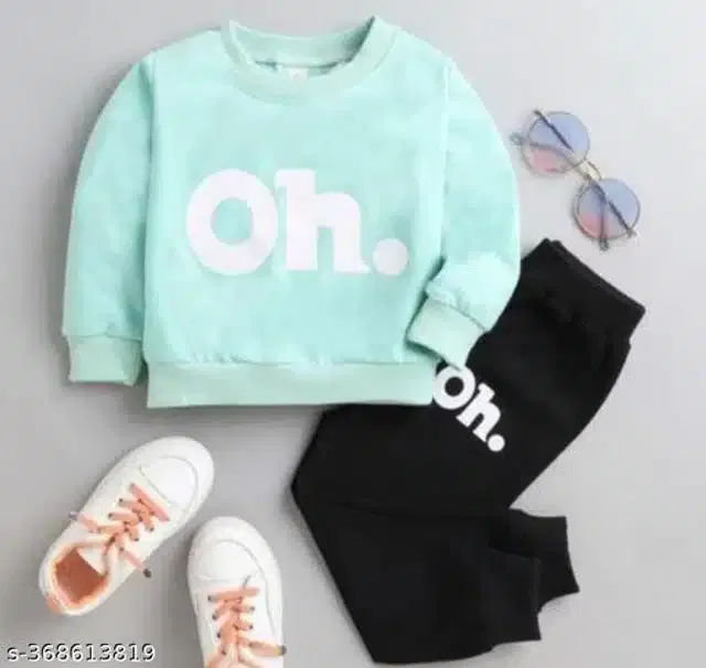 Hosiery Cotton Full Sleeves T-Shirt with Pant Clothing Set for Kids (Sea Green & Black, 0-3 Months)