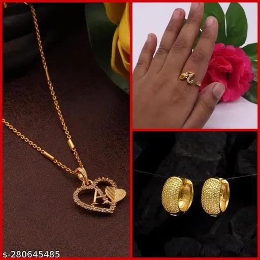 Combo of Alloy Pendant with Ring & 1 Pair Earrings for Women (Multicolor, Set of 3)
