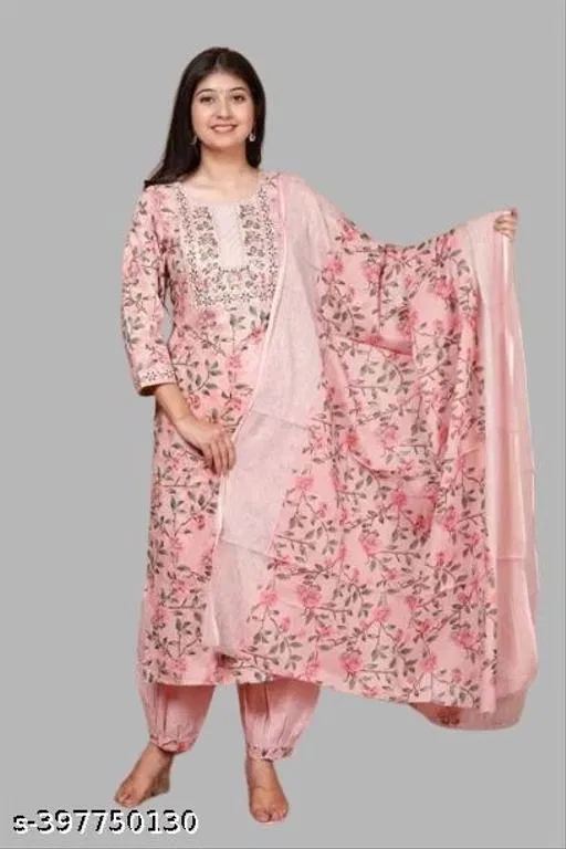 Kurta Set for Women (Pink, L)