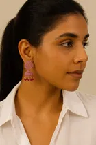 Women's Ethnic Pink & Silver-Tone Jhumka Earrings Combo 